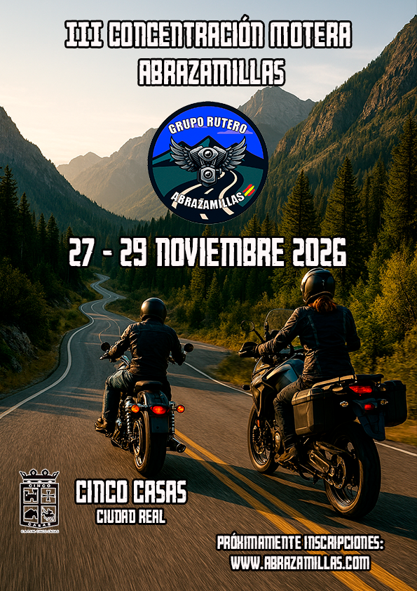 Cartel oficial III Concentración Motera Abrazamillas, 27 al 29 de noviembre de 2026, Cinco Casas, Ciudad Real